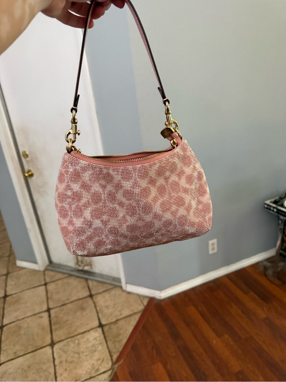 Coach Pink Satin Beaded Teri